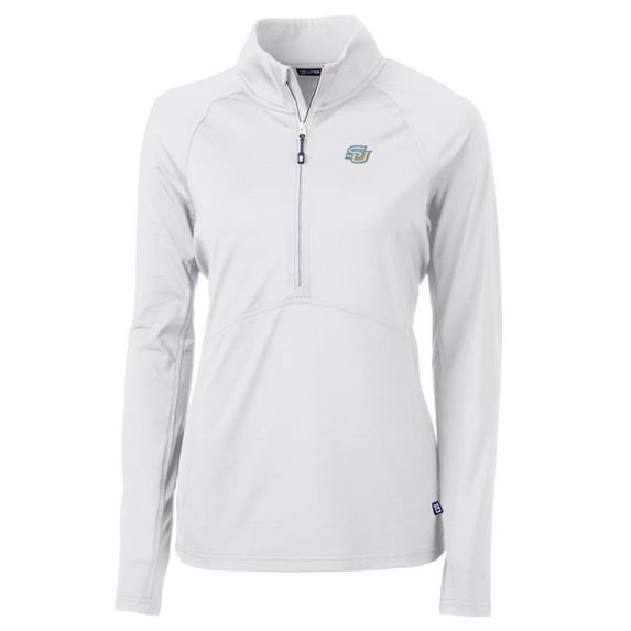 Women's Cutter & Buck White Southern University Jaguars Adapt Eco Knit Half-Zip Pullover Jacket