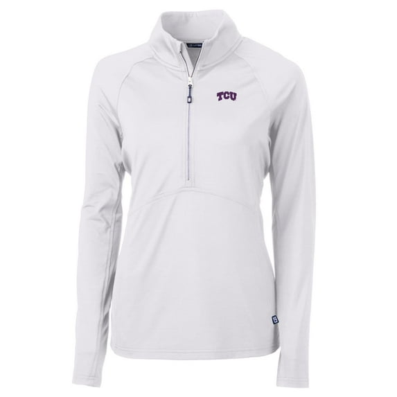 Women's Cutter & Buck White TCU Horned Frogs Adapt Eco Knit Half-Zip Pullover Jacket