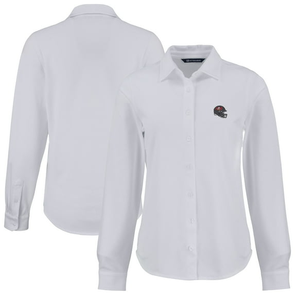Women's Cutter & Buck White Tampa Bay Buccaneers  Advantage Eco Soft Pique Tri-Blend Long Sleeve Button-Up Shirt