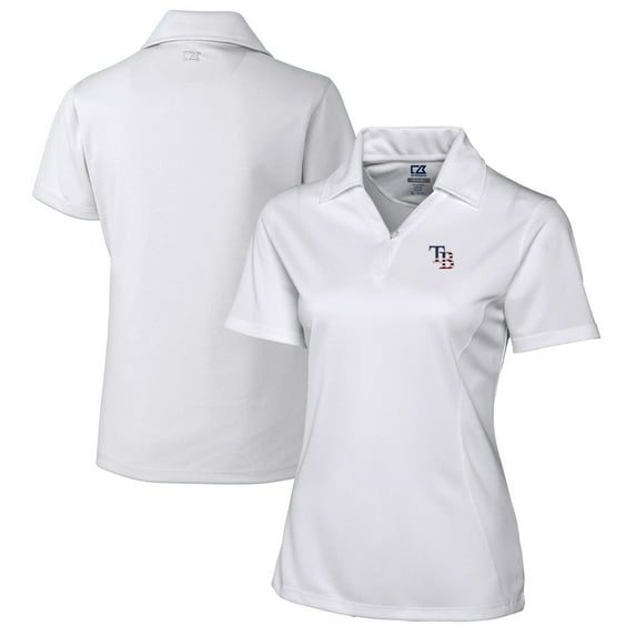 Women's Cutter & Buck White Tampa Bay Rays Americana Logo DryTec Genre Textured Solid Polo