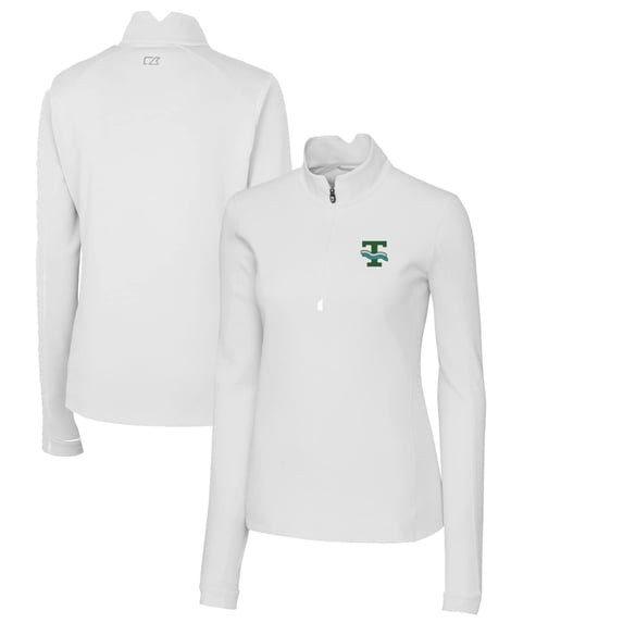 Women's Cutter & Buck White Tulane Green Wave Traverse Stretch Quarter-Zip Pullover Top