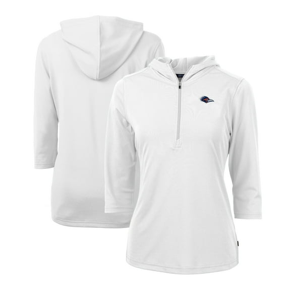 Women's Cutter & Buck White UTSA Roadrunners DryTec Virtue Eco Pique Recycled 3/4-Sleeve Half-Zip Pullover Hoodie