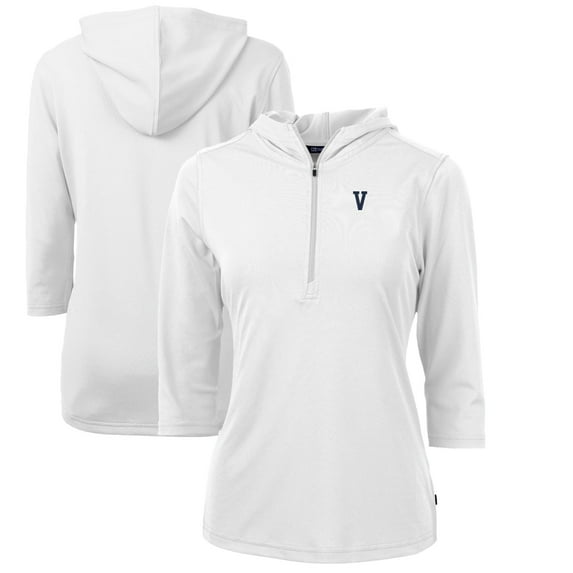 Women's Cutter & Buck White Villanova Wildcats Vault Virtue Eco Pique Recycled Half-Zip Pullover Hoodie