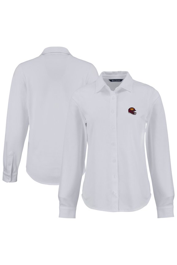 Women's Cutter & Buck White Washington Commanders  Advantage Eco Soft Pique Tri-Blend Long Sleeve Button-Up Shirt