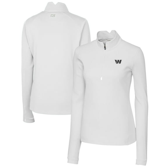 Women's Cutter & Buck White Washington Commanders Traverse Stretch DryTec Quarter-Zip Top