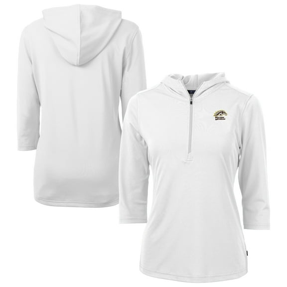 Women's Cutter & Buck White Western Michigan Broncos Virtue Eco Pique Recycled DryTec Half-Zip 3/4-Sleeve Hoodie