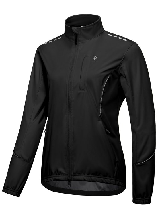 Women's Cycling Jackets Reflective Packable Running Jacket Windproof Water-Resistant for Hiking Biking with 6 Pockets Cold Weather (Black XS)
