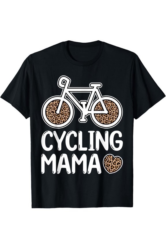 Women's Cycling Mama Leopard Print Cyclist Mom Funny Bicycle T-Shirt