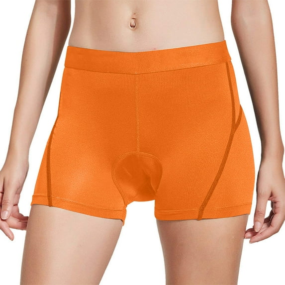 Women's Cycling Shorts Padded Bike Underwear Solid Color Leggings Shorts Ladies Shorts High Waisted Orange XXL