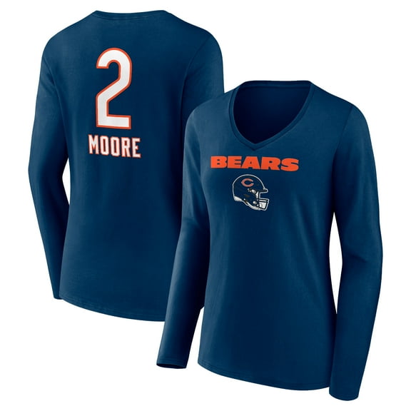 Women's D.J. Moore Navy Chicago Bears Team Wordmark Player Name & Number Long Sleeve V-Neck T-Shirt