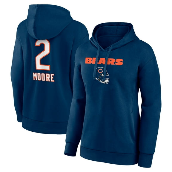 Women's D.J. Moore Navy Chicago Bears Team Wordmark Player Name & Number Pullover Hoodie