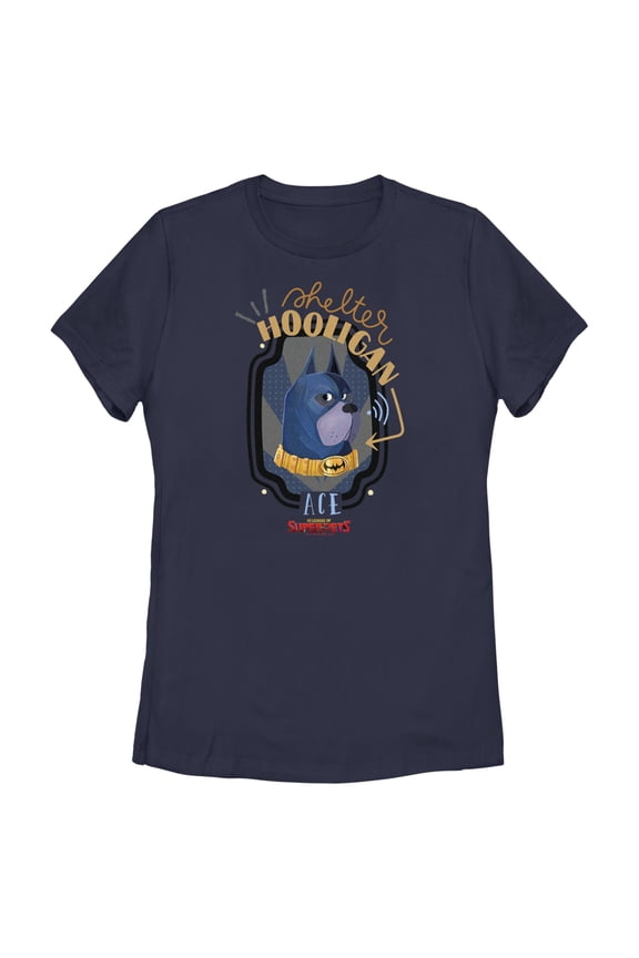 Women's DC League of Super-Pets Ace The Bat-Hound Shelter Hooligan  Graphic Tee Navy Blue Small