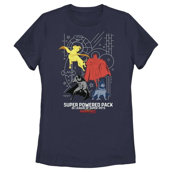 Women's DC League of Super-Pets Chromatic Super Power Pack Graphic Tee Navy Blue 2X Large
