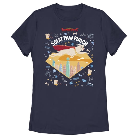 Women's DC League of Super-Pets Krypto Solar Paw Punch Graphic Tee Navy Blue Small
