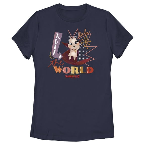Women's DC League of Super-Pets Lulu Rule The World  Graphic Tee Navy Blue Large