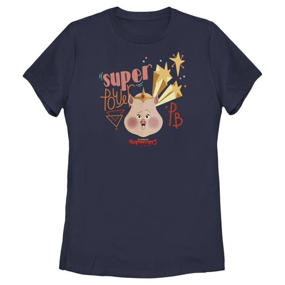 Women's DC League of Super-Pets Super Power PB Pig Graphic Tee Navy Blue Medium