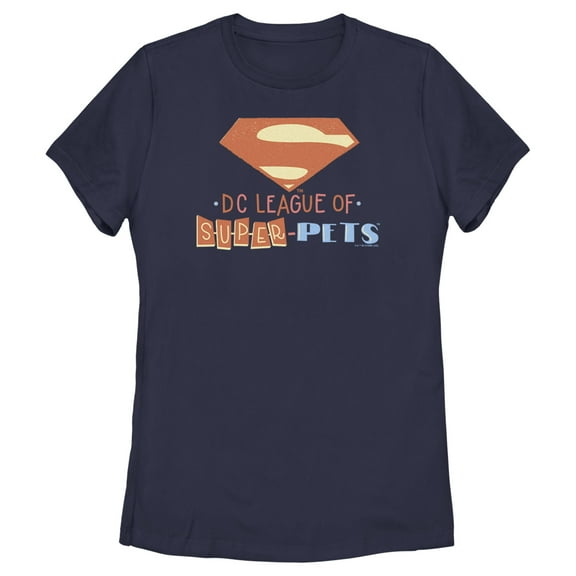Women's DC League of Super-Pets Superman Emblem Cutouts Graphic Tee Navy Blue Medium