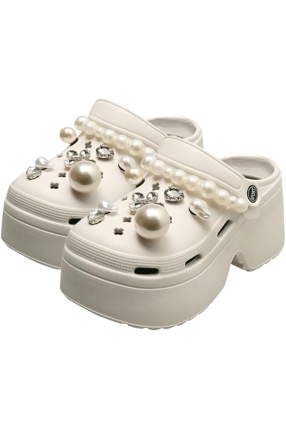 Women's DIY Platform Clogs Slip On Slides Shoes Beach Sandals Gardener Clog Hight Heels(3.2 in) Mule Slippers Garden Shoes-USA