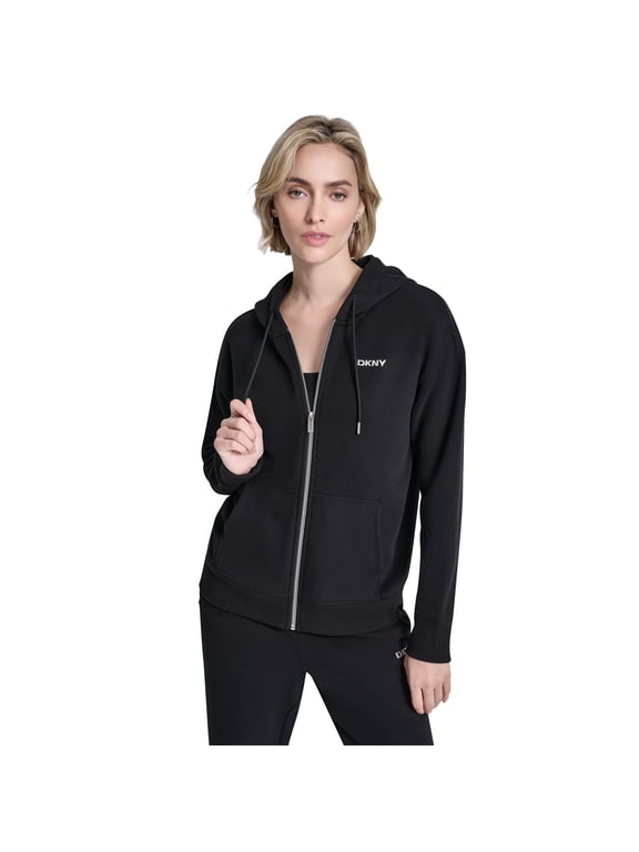 Women's DKNY Black New York Knicks Metallic Bubble Logo Full-Zip Hoodie