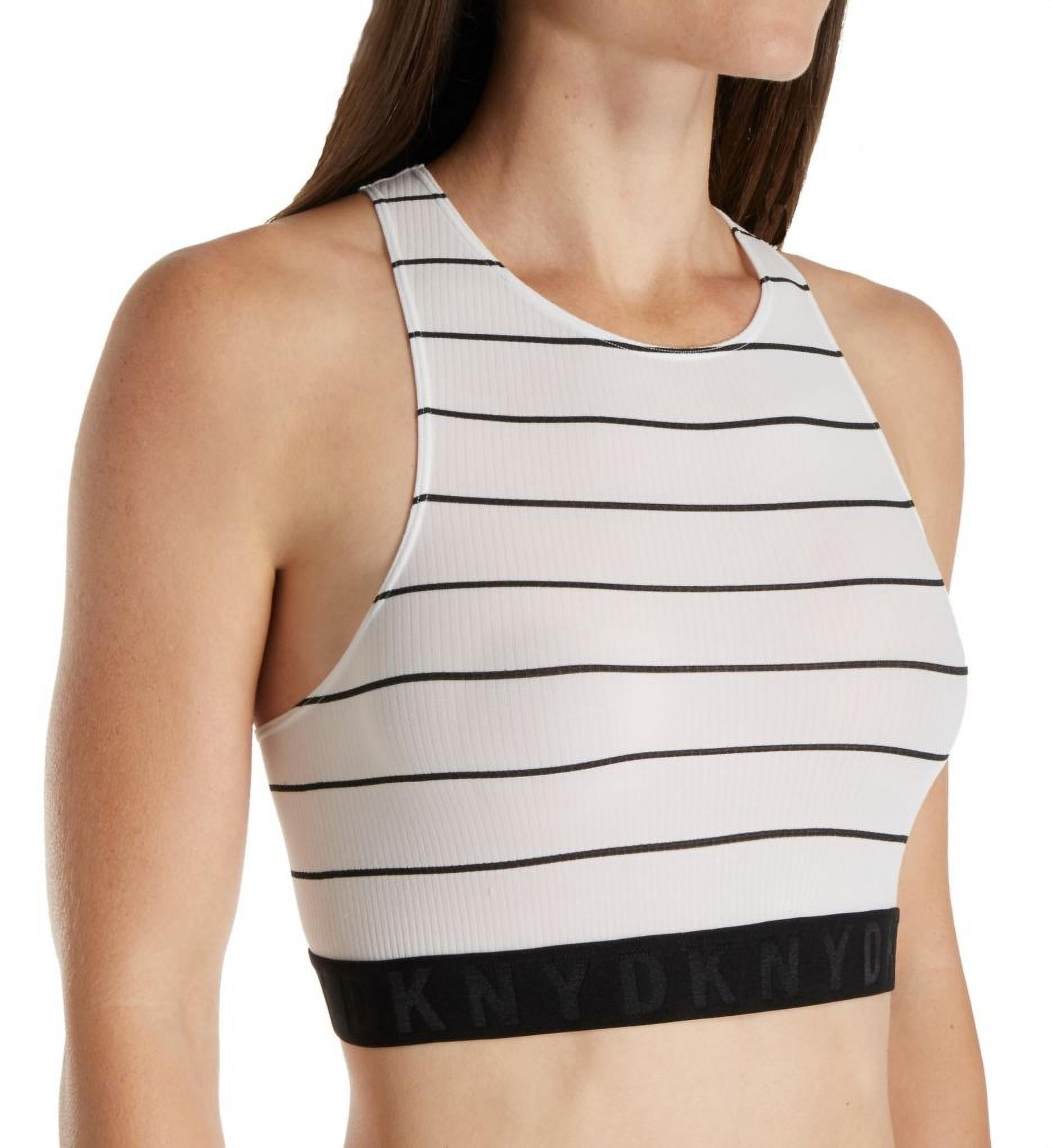 Women's DKNY DK4023 Seamless Litewear Rib Crop Top Bra (Black/White
