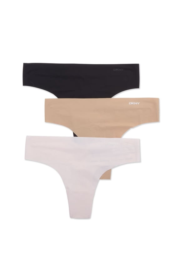 Women's DKNY DK5026B Thong - 3 Pack (Black/Blush/Beige XL)