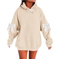 thumbnail image 1 of Women's Daily Bow Loose Long Sleeve Off Shoulder Hooded Pullover Sweatshirt, 1 of 2
