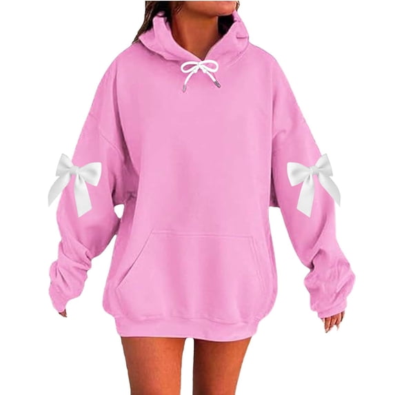 Women's Daily Bow Loose Long Sleeve Off Shoulder Hooded Pullover Sweatshirt