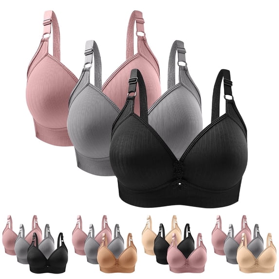 Women's Daily Bra 3 Pack Wireless Cotton Bras Comfortable Gathering Bras for Women Full Coverage Soft Breathable Casual Wear No Wire Everyday Bra | CSEONE,Black 42/95