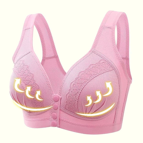 Women's Daily Bra, Push Up Lace Brassiere No Underwire High Support Front Closure Snaps Full Coverage Sleep Bras