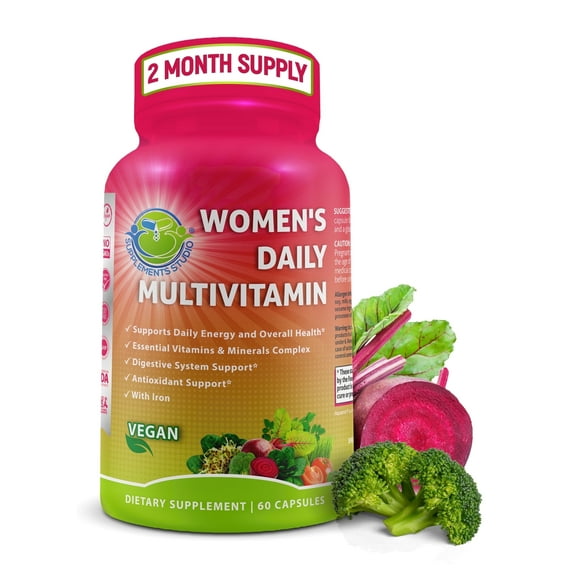 Women's Daily Multivitamin - Vegan Multivitamin for Women, Optimal Health and Immune Support, Energy Boost, Made with Fruits & Vegetables, B-Complex, Probiotics, Enzymes, CoQ10, Non-GMO, 60 Count