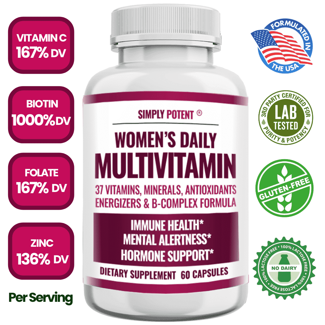 Simply Potent Women's Daily Multivitamin with Vitamin C D Zinc B Complex Biotin Cranberry 60 Capsules