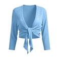 thumbnail image 1 of Women's Daily Tie Front Shrug 3/4 Sleeve Bolero Cardigan Lightweight Summer Casual Beach Swim Cropped Cover Up Tops, 1 of 5