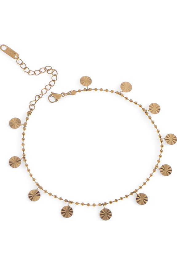 Women's Dainty Charm Disc Bracelet with Adjustable Chain- Gold