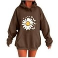 thumbnail image 1 of Women's Daisies Printed Hoodies Oversized Long Sleeve Drawstring Hooded Sweatshirts Casual Fashion Sweater Tops with Pockets (L, Brown), 1 of 4