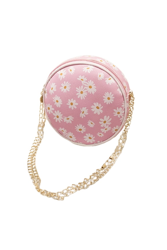 Women's Daisy Printed Round Crossbody Wallet, Fashion Circle Purse Clutch Handbag