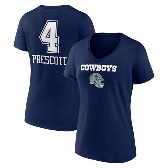 Women's Dak Prescott Navy Dallas Cowboys Team Wordmark Player Name & Number V-Neck T-Shirt