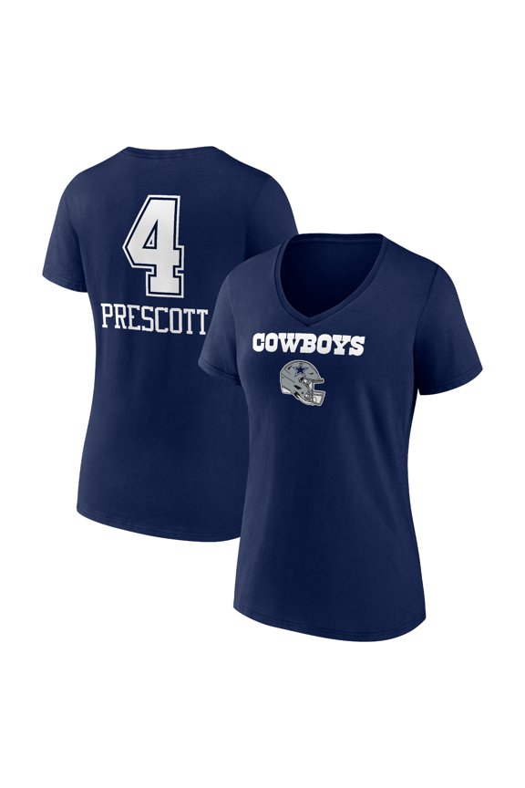 Women's Dak Prescott Navy Dallas Cowboys Team Wordmark Player Name & Number V-Neck T-Shirt