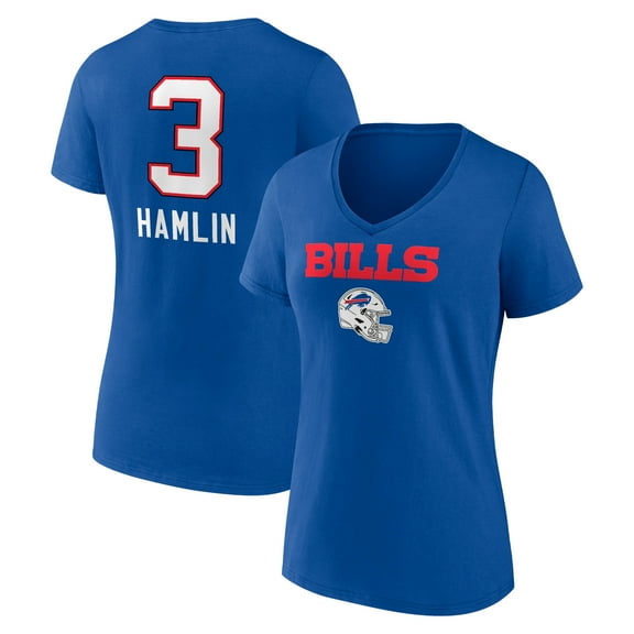 Women's Damar Hamlin Royal Buffalo Bills Team Wordmark Player Name & Number V-Neck T-Shirt