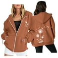 thumbnail image 1 of Women's Dandelion Print Drawstring Pocket Zip Up Hoodie Sweatshirt, Fleece Lined Oversized Winter Fall Jacket Coat for Casual Daily Wear, Outdoor Activities and Y2K Street Fashion Brown L, 1 of 4