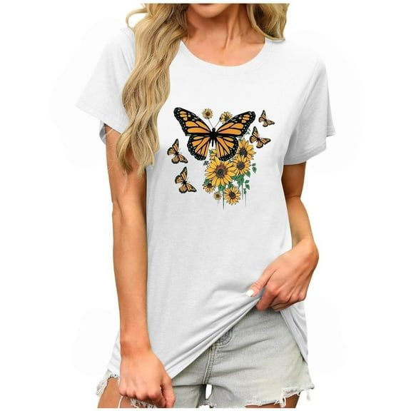 Women's Dandelion T Shirts Cute Wildflower Graphic Tees Funny Butterfly Print Summer Casual Short Sleeve Tee Tops