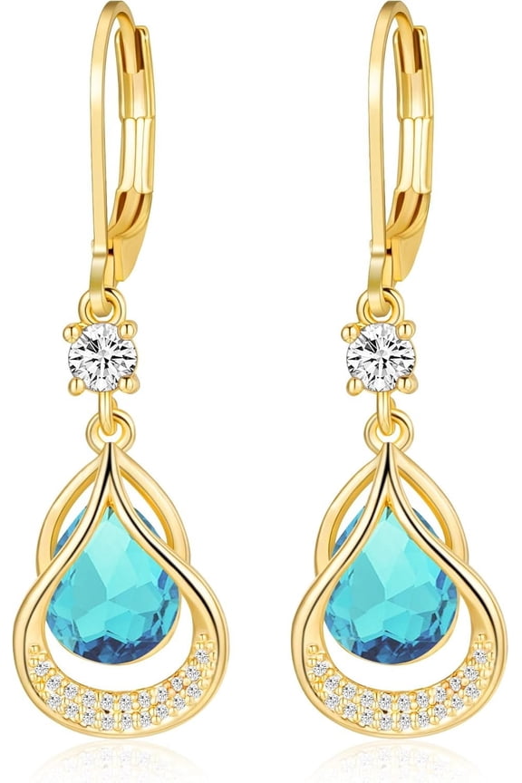 Women's Dangle Earrings Fashion Leverback Birthstone Earrings Gold-plated Teardrop Dangle Earrings Fine Jewellery Birthday Gift