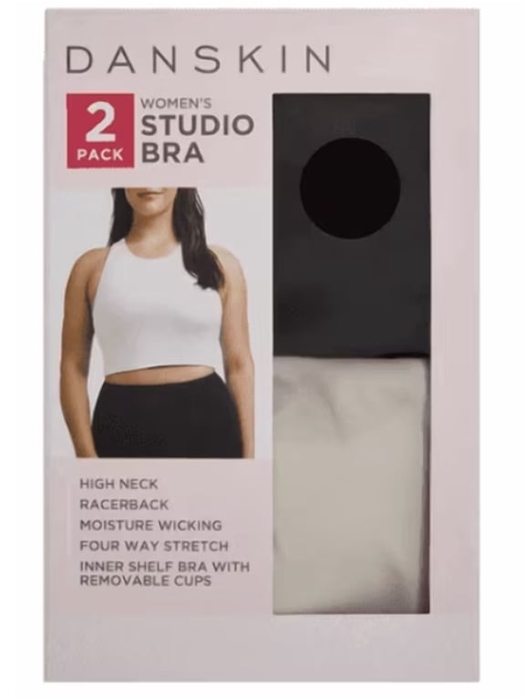 Women's Danskin Black/Moonbeam 2-Pack Studio Bra Size Large