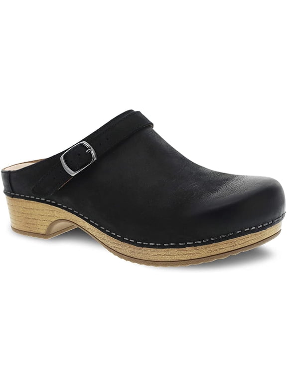 9421-101600: Woemn's Mule, Berry, Black Burnished Nubuck