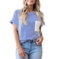 thumbnail image 1 of Women's Dark Blue Corded Knit Color Block Crew Neck T-Shirt with Pocket - [ZhiHiMeRi] | (US 12-14)L, 1 of 6