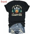 thumbnail image 1 of Women's Dark Blue Print Tshirt Graphic Tees Shirts Camping Life Better By Campfire Mountain Design Casual Tops S-5XL, 1 of 5