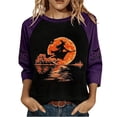 thumbnail image 1 of Women's On A Dark Desert Highway Cool Wind in My Hair Flying Witch Shirt Vintage Halloween Raglan Long Length Sleeve Tops Casual Holiday Moon Print Tshirt Crew Neck Halloween Witch Tee (Purple,XL), 1 of 2