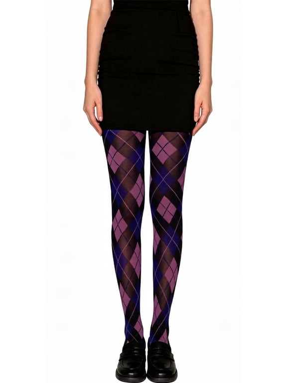 Women's Dark Diamond Pattern Velvet Tights - Vintage Style Pantyhose for Spring & Fall