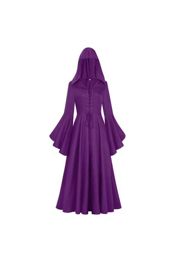 Women's Dark Gothic Cos Performance Dress Solid Color Hooded Dress Purple XXL