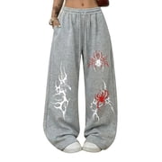 Women's Dark Gothic Y2K Wide Leg Sweatpants, High Waist Drawstring Casual Streetwear Baggy Pants, Loose Fit for Hip Hop Punk