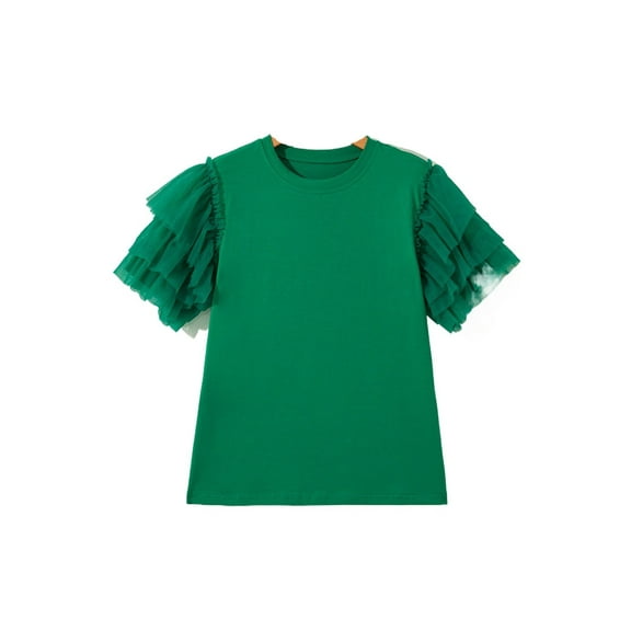 Women's Dark Green Tulle Ruffle Sleeve Blouse for Daily Wear | [ZhiHiMeRi] | S